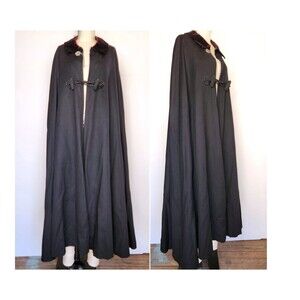 Vintage Antique Black Wool Cape Cloak - Unisex Wool Cape Cloak Medieval LARP